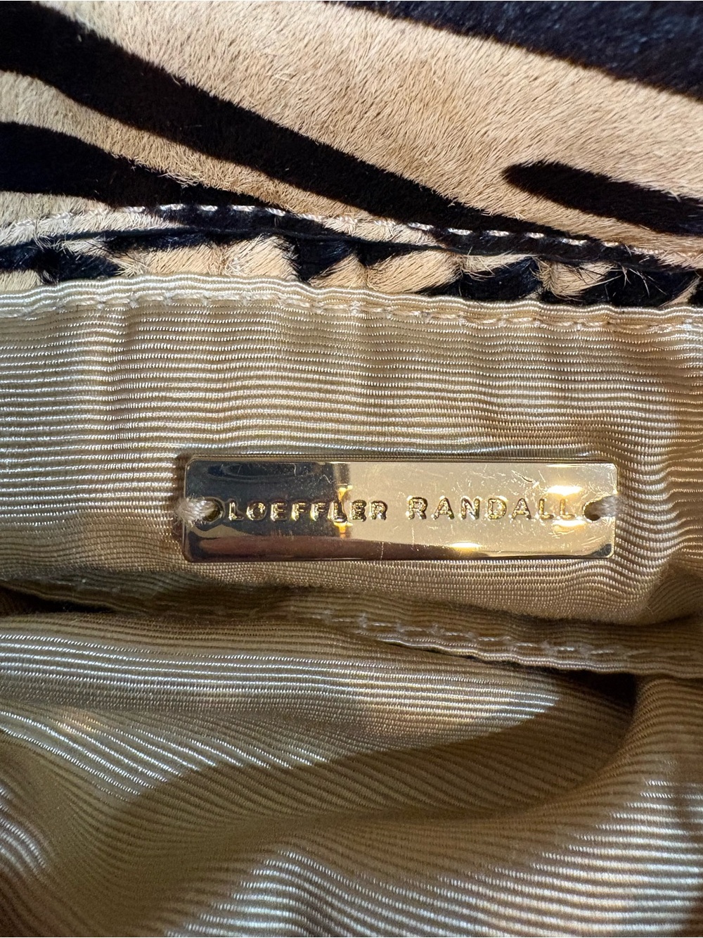 Zebra Print Drawstring Shoulder Bag with Gold Chain - Picture 7 of 10